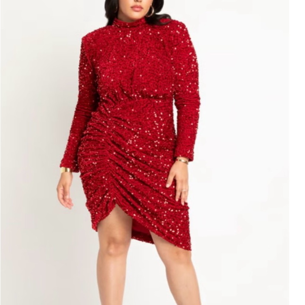 Eloquii Dazzling Red Long Sleeve Dress